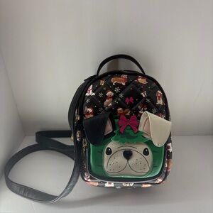 Betsy Johnson BG200BX Christmas Dog Mini Backpack French Bulldog Front Pocket